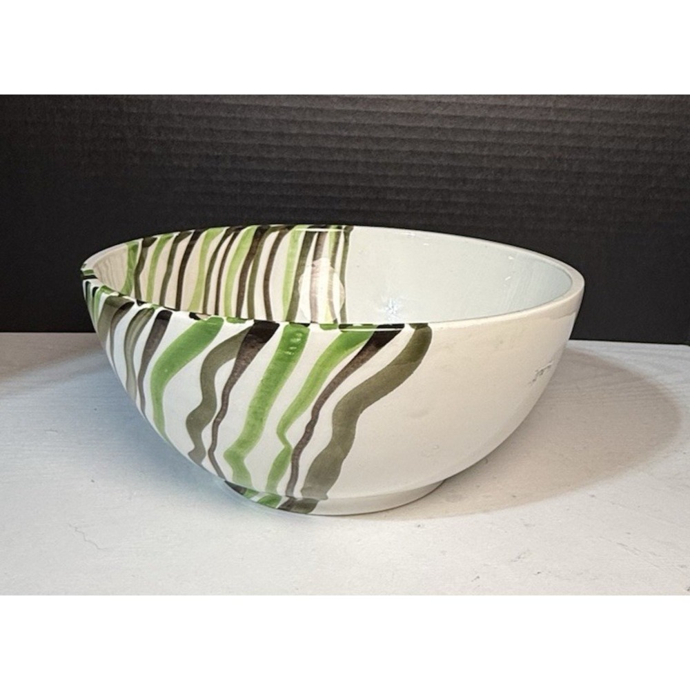 VTG ZANOLLI MCM Green & White Vintage Serving Bowl Made in Italy Hand Painted